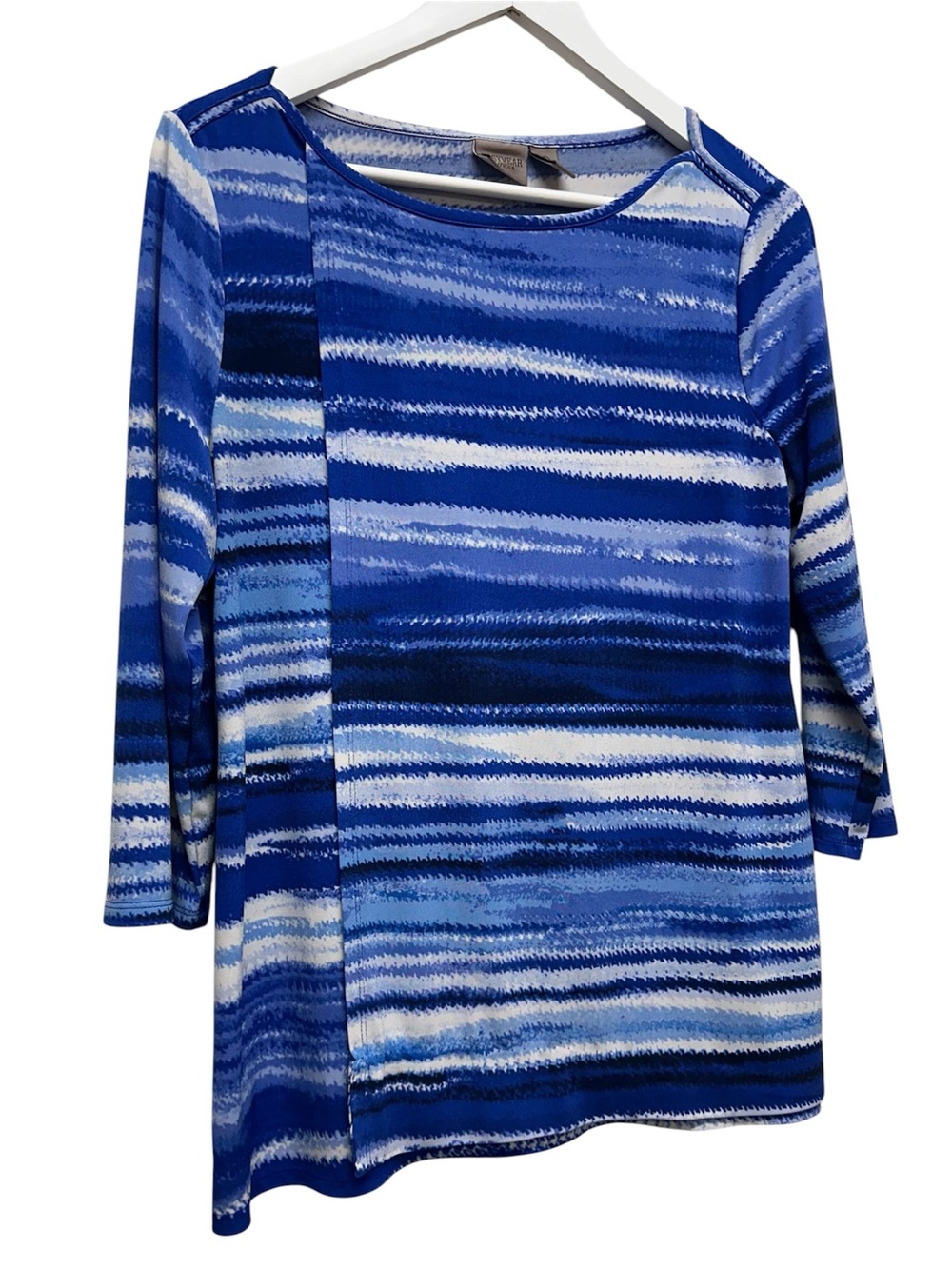 Chico’s Easywear Women’s Top Artisan Size 0 Blue Stripe Nautical Costal Grandma - Picture 2 of 8